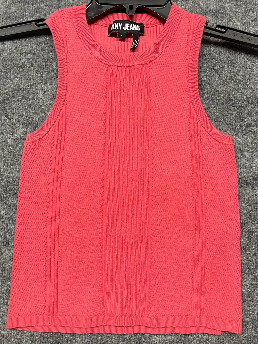 DKNY Jeans Sleeveless Ribbed Knit Crop Tank - Coral Pink Size S